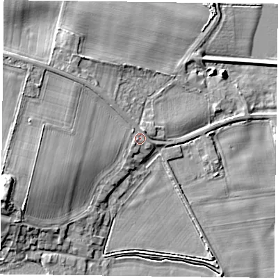 Shaded relief map of the ground around DN149DA, computed from Environment Agency LiDAR. The ground here sits at about 5 m above sea level and falls 9 m across the surrounding 800 m. Surface water reaching this point runs off ground lying to the west-south-west, 6.9 m higher.