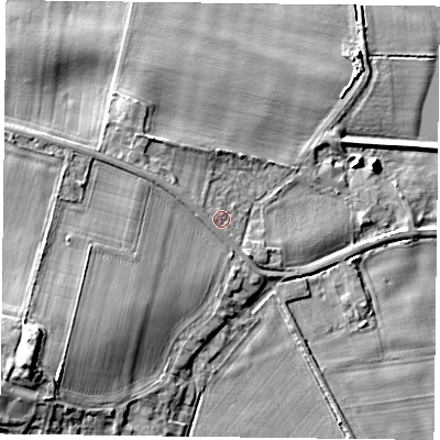 Shaded relief map of the ground around DN149DF, computed from Environment Agency LiDAR. The ground here sits at about 6 m above sea level and falls 9 m across the surrounding 800 m. Surface water reaching this point runs off ground lying to the west-south-west, 1.0 m higher.