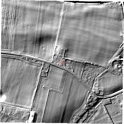 Shaded relief map of the ground around DN149DG, computed from Environment Agency LiDAR. The ground here sits at about 7 m above sea level and falls 11 m across the surrounding 800 m. Surface water reaching this point runs off ground lying to the north-north-east, 0.5 m higher.