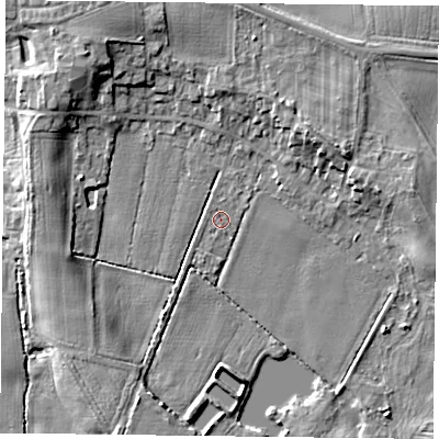 Shaded relief map of the ground around DN149ED, computed from Environment Agency LiDAR. The ground here sits at about 6 m above sea level and falls 9 m across the surrounding 800 m. The ground contributing surface water to this point lies to the north-north-west.