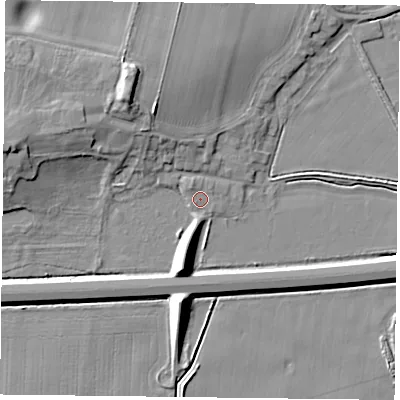 Shaded relief map of the ground around DN149EZ, computed from Environment Agency LiDAR. The ground here sits at about 5 m above sea level and falls 10 m across the surrounding 800 m. Surface water reaching this point runs off ground lying to the south, 1.5 m higher.