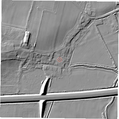 Shaded relief map of the ground around DN149FT, computed from Environment Agency LiDAR. The ground here sits at about 5 m above sea level and falls 10 m across the surrounding 800 m. Surface water reaching this point runs off ground lying to the west-north-west, 1.4 m higher.
