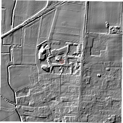 Shaded relief map of the ground around DN149FZ, computed from Environment Agency LiDAR. The ground here sits at about 5 m above sea level and falls 10 m across the surrounding 800 m. Surface water reaching this point runs off ground lying to the east-south-east, 3.7 m higher.
