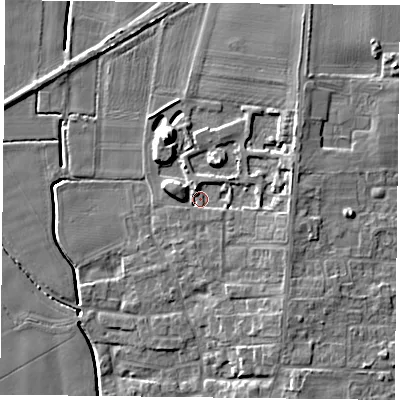 Shaded relief map of the ground around DN149GE, computed from Environment Agency LiDAR. The ground here sits at about 5 m above sea level and falls 10 m across the surrounding 800 m. Surface water reaching this point runs off ground lying to the east, 4.5 m higher.