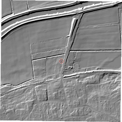Shaded relief map of the ground around DN149HP, computed from Environment Agency LiDAR. The ground here sits at about 3 m above sea level and falls 9 m across the surrounding 800 m. Surface water reaching this point runs off ground lying to the south, 1.2 m higher.