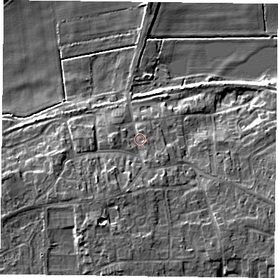 Shaded relief map of the ground around DN149HT, computed from Environment Agency LiDAR. The ground here sits at about 7 m above sea level and falls 10 m across the surrounding 800 m. Surface water reaching this point runs off ground lying to the south-south-west, 4.0 m higher.
