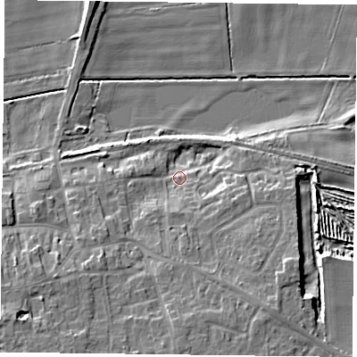 Shaded relief map of the ground around DN149HZ, computed from Environment Agency LiDAR. The ground here sits at about 5 m above sea level and falls 10 m across the surrounding 800 m. Surface water reaching this point runs off ground lying to the south-west, 6.7 m higher.