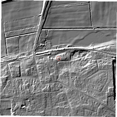 Shaded relief map of the ground around DN149JA, computed from Environment Agency LiDAR. The ground here sits at about 6 m above sea level and falls 10 m across the surrounding 800 m. Surface water reaching this point runs off ground lying to the south-west, 8.3 m higher.