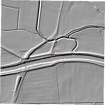 Shaded relief map of the ground around DN149LN, computed from Environment Agency LiDAR. The ground here sits at about 6 m above sea level and falls 9 m across the surrounding 800 m. Surface water reaching this point runs off ground lying to the south-west, 3.0 m higher.