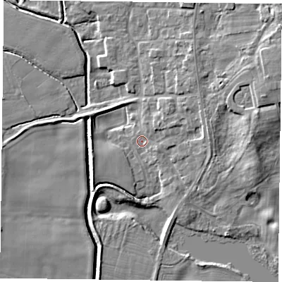 Shaded relief map of the ground around DN149LP, computed from Environment Agency LiDAR. The ground here sits at about 4 m above sea level and falls 9 m across the surrounding 800 m. Surface water reaching this point runs off ground lying to the east, 6.2 m higher.