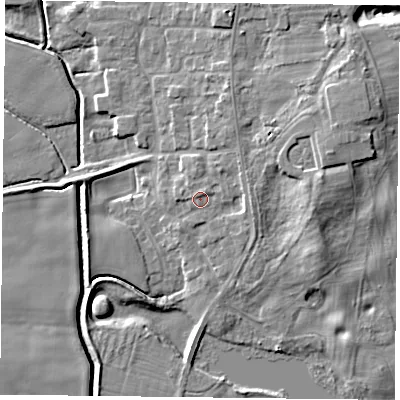 Shaded relief map of the ground around DN149LS, computed from Environment Agency LiDAR. The ground here sits at about 6 m above sea level and falls 9 m across the surrounding 800 m. Surface water reaching this point runs off ground lying to the north-east, 1.2 m higher.