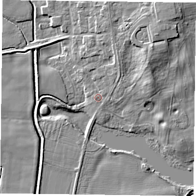 Shaded relief map of the ground around DN149LW, computed from Environment Agency LiDAR. The ground here sits at about 5 m above sea level and falls 9 m across the surrounding 800 m. Surface water reaching this point runs off ground lying to the east-north-east, 0.9 m higher.