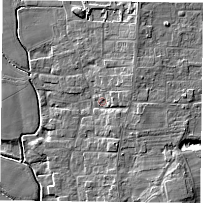 Shaded relief map of the ground around DN149NU, computed from Environment Agency LiDAR. The ground here sits at about 5 m above sea level and falls 9 m across the surrounding 800 m. Surface water reaching this point runs off ground lying to the north-east, 4.6 m higher.