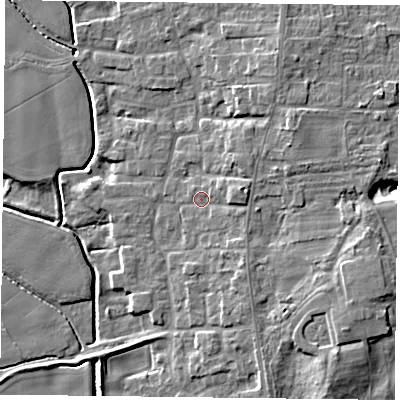 Shaded relief map of the ground around DN149PB, computed from Environment Agency LiDAR. The ground here sits at about 5 m above sea level and falls 9 m across the surrounding 800 m. Surface water reaching this point runs off ground lying to the south-east, 5.4 m higher.