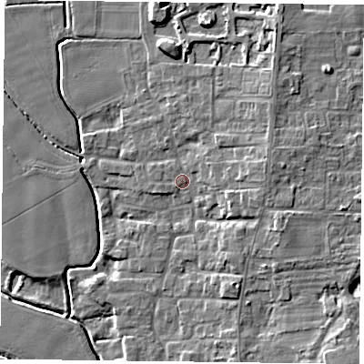 Shaded relief map of the ground around DN149PJ, computed from Environment Agency LiDAR. The ground here sits at about 5 m above sea level and falls 9 m across the surrounding 800 m. Surface water reaching this point runs off ground lying to the east, 4.5 m higher.