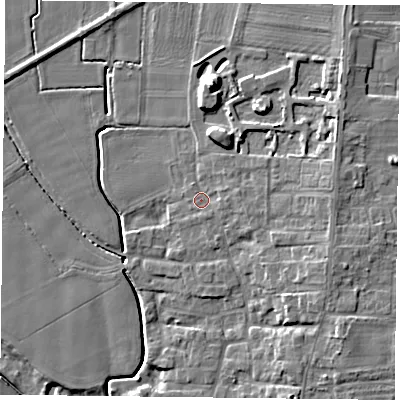Shaded relief map of the ground around DN149PP, computed from Environment Agency LiDAR. The ground here sits at about 5 m above sea level and falls 10 m across the surrounding 800 m. Surface water reaching this point runs off ground lying to the east, 4.1 m higher.
