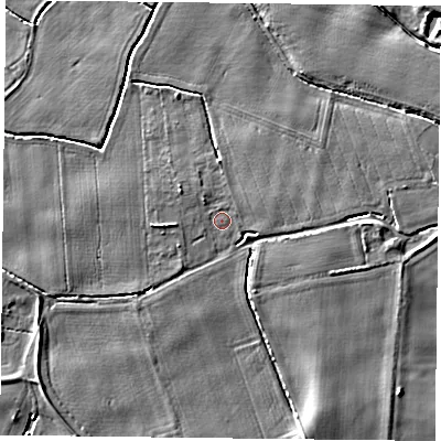 Shaded relief map of the ground around DN149PX, computed from Environment Agency LiDAR. The ground here sits at about 5 m above sea level and falls 6 m across the surrounding 800 m. Surface water reaching this point runs off ground lying to the west, 1.6 m higher.