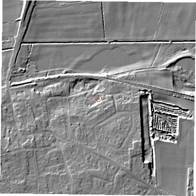 Shaded relief map of the ground around DN149RP, computed from Environment Agency LiDAR. The ground here sits at about 5 m above sea level and falls 10 m across the surrounding 800 m. Surface water reaching this point runs off ground lying to the south-south-east, 3.2 m higher.