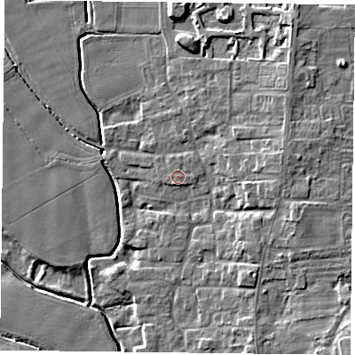 Shaded relief map of the ground around DN149RY, computed from Environment Agency LiDAR. The ground here sits at about 5 m above sea level and falls 8 m across the surrounding 800 m. Surface water reaching this point runs off ground lying to the north-east, 0.5 m higher.