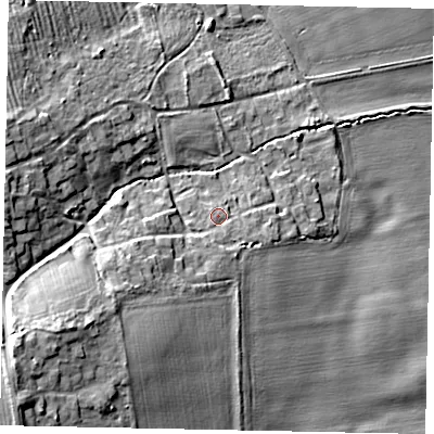 Shaded relief map of the ground around DN150AL, computed from Environment Agency LiDAR. The ground here sits at about 8 m above sea level and falls 14 m across the surrounding 800 m. Surface water reaching this point runs off ground lying to the south-south-west, 1.3 m higher.