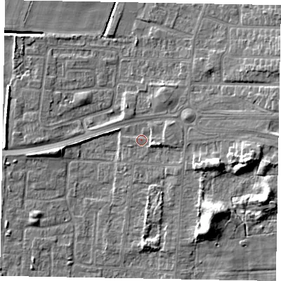 Shaded relief map of the ground around DN157DQ, computed from Environment Agency LiDAR. The ground here sits at about 4 m above sea level and falls 12 m across the surrounding 800 m. Surface water reaching this point runs off ground lying to the east, 7.8 m higher.