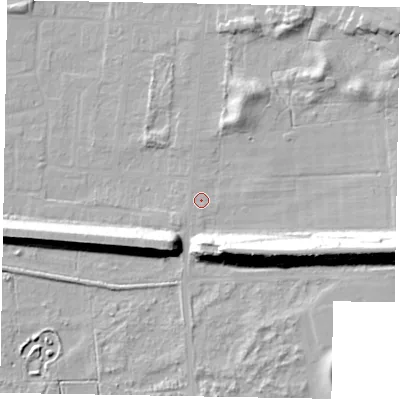 Shaded relief map of the ground around DN157EH, computed from Environment Agency LiDAR. The ground here sits at about 5 m above sea level and falls 24 m across the surrounding 800 m. Surface water reaching this point runs off ground lying to the east-south-east, 20.9 m higher.
