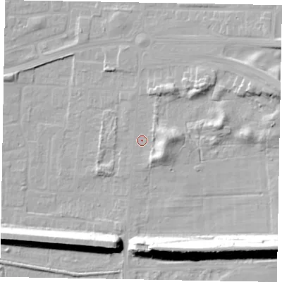 Shaded relief map of the ground around DN157EJ, computed from Environment Agency LiDAR. The ground here sits at about 5 m above sea level and falls 23 m across the surrounding 800 m. Surface water reaching this point runs off ground lying to the east, 6.0 m higher.