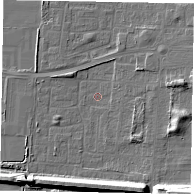 Shaded relief map of the ground around DN157ES, computed from Environment Agency LiDAR. The ground here sits at about 3 m above sea level and falls 20 m across the surrounding 800 m. Surface water reaching this point runs off ground lying to the south-east, 20.0 m higher.