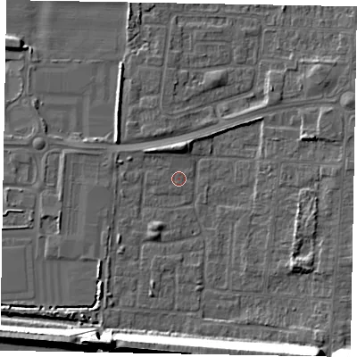 Shaded relief map of the ground around DN157EU, computed from Environment Agency LiDAR. The ground here sits at about 3 m above sea level and falls 15 m across the surrounding 800 m. Surface water reaching this point runs off ground lying to the south-south-west, 2.3 m higher.