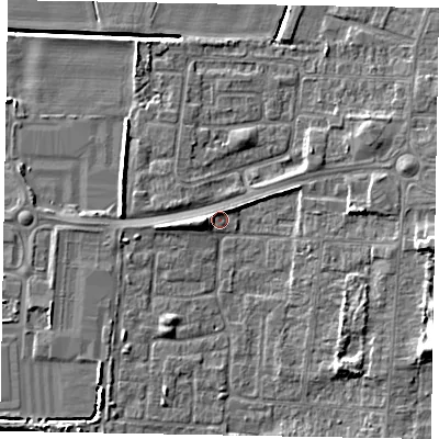 Shaded relief map of the ground around DN157EX, computed from Environment Agency LiDAR. The ground here sits at about 3 m above sea level and falls 10 m across the surrounding 800 m. Surface water reaching this point runs off ground lying to the west, 3.4 m higher.