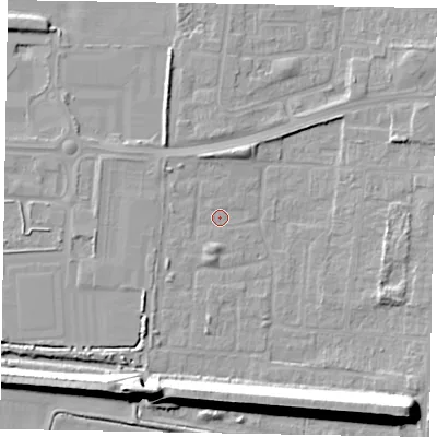 Shaded relief map of the ground around DN157UG, computed from Environment Agency LiDAR. The ground here sits at about 3 m above sea level and falls 16 m across the surrounding 800 m. Surface water reaching this point runs off ground lying to the south-south-west, 2.3 m higher.