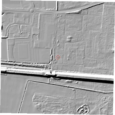 Shaded relief map of the ground around DN157UL, computed from Environment Agency LiDAR. The ground here sits at about 3 m above sea level and falls 15 m across the surrounding 800 m. Surface water reaching this point runs off ground lying to the east-south-east, 13.7 m higher.