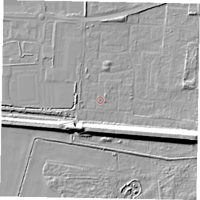 Shaded relief map of the ground around DN157UN, computed from Environment Agency LiDAR. The ground here sits at about 3 m above sea level and falls 15 m across the surrounding 800 m. Surface water reaching this point runs off ground lying to the east-south-east, 14.4 m higher.