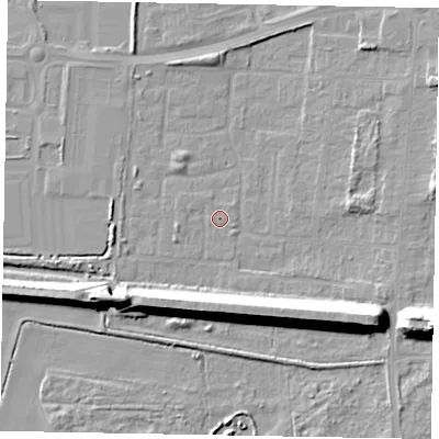 Shaded relief map of the ground around DN157UT, computed from Environment Agency LiDAR. The ground here sits at about 3 m above sea level and falls 20 m across the surrounding 800 m. Surface water reaching this point runs off ground lying to the east-south-east, 14.2 m higher.