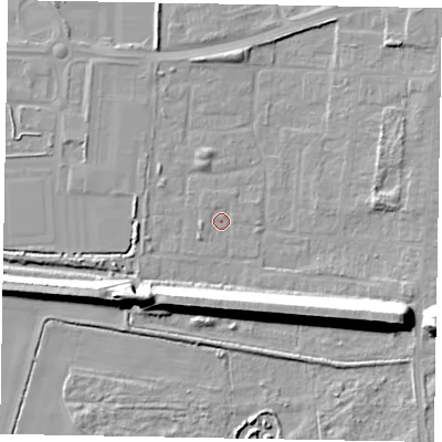 Shaded relief map of the ground around DN157UU, computed from Environment Agency LiDAR. The ground here sits at about 3 m above sea level and falls 15 m across the surrounding 800 m. Surface water reaching this point runs off ground lying to the east-south-east, 14.3 m higher.