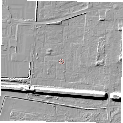 Shaded relief map of the ground around DN157UW, computed from Environment Agency LiDAR. The ground here sits at about 3 m above sea level and falls 20 m across the surrounding 800 m. Surface water reaching this point runs off ground lying to the south-east, 14.3 m higher.