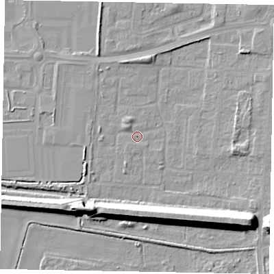 Shaded relief map of the ground around DN157UX, computed from Environment Agency LiDAR. The ground here sits at about 3 m above sea level and falls 15 m across the surrounding 800 m. Surface water reaching this point runs off ground lying to the south-east, 14.4 m higher.