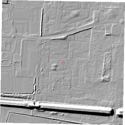 Shaded relief map of the ground around DN157UY, computed from Environment Agency LiDAR. The ground here sits at about 3 m above sea level and falls 16 m across the surrounding 800 m. Surface water reaching this point runs off ground lying to the south-west, 2.1 m higher.
