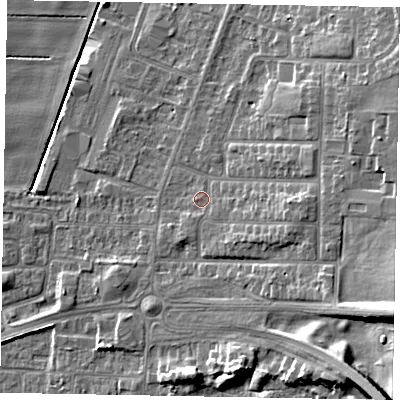 Shaded relief map of the ground around DN158AG, computed from Environment Agency LiDAR. The ground here sits at about 5 m above sea level and falls 18 m across the surrounding 800 m. Surface water reaching this point runs off ground lying to the south-east, 1.2 m higher.