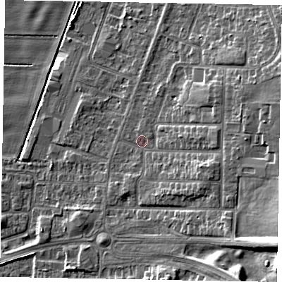 Shaded relief map of the ground around DN158AR, computed from Environment Agency LiDAR. The ground here sits at about 5 m above sea level and falls 18 m across the surrounding 800 m. Surface water reaching this point runs off ground lying to the east-south-east, 4.9 m higher.