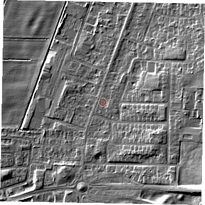 Shaded relief map of the ground around DN158AS, computed from Environment Agency LiDAR. The ground here sits at about 5 m above sea level and falls 16 m across the surrounding 800 m. Surface water reaching this point runs off ground lying to the south-east, 0.7 m higher.