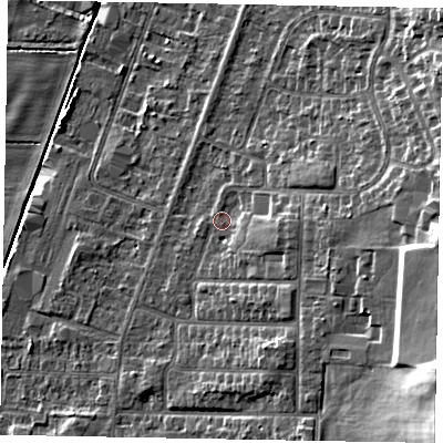 Shaded relief map of the ground around DN158AW, computed from Environment Agency LiDAR. The ground here sits at about 6 m above sea level and falls 18 m across the surrounding 800 m. Surface water reaching this point runs off ground lying to the east-south-east, 3.9 m higher.