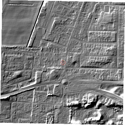 Shaded relief map of the ground around DN158AY, computed from Environment Agency LiDAR. The ground here sits at about 5 m above sea level and falls 14 m across the surrounding 800 m. Surface water reaching this point runs off ground lying to the east-south-east, 7.1 m higher.