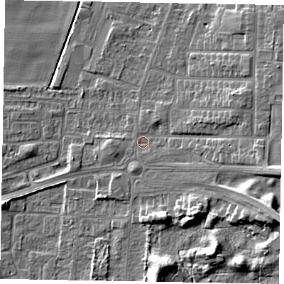 Shaded relief map of the ground around DN158AZ, computed from Environment Agency LiDAR. The ground here sits at about 5 m above sea level and falls 15 m across the surrounding 800 m. Surface water reaching this point runs off ground lying to the east-south-east, 8.3 m higher.