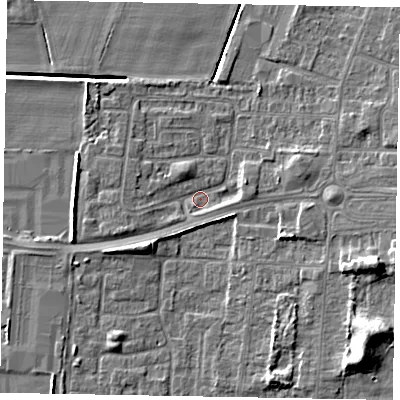 Shaded relief map of the ground around DN158BB, computed from Environment Agency LiDAR. The ground here sits at about 3 m above sea level and falls 12 m across the surrounding 800 m. Surface water reaching this point runs off ground lying to the east, 4.4 m higher.