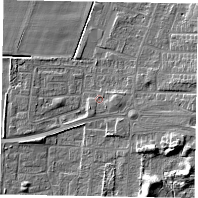 Shaded relief map of the ground around DN158BH, computed from Environment Agency LiDAR. The ground here sits at about 3 m above sea level and falls 12 m across the surrounding 800 m. Surface water reaching this point runs off ground lying to the east-south-east, 2.5 m higher.