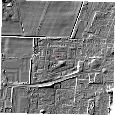Shaded relief map of the ground around DN158BW, computed from Environment Agency LiDAR. The ground here sits at about 3 m above sea level and falls 11 m across the surrounding 800 m. Surface water reaching this point runs off ground lying to the south-west, 1.4 m higher.