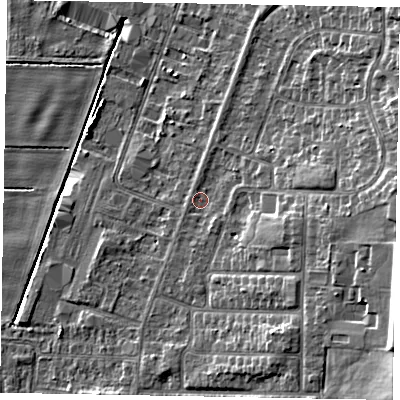 Shaded relief map of the ground around DN158DP, computed from Environment Agency LiDAR. The ground here sits at about 5 m above sea level and falls 13 m across the surrounding 800 m. Surface water reaching this point runs off ground lying to the east-south-east, 7.9 m higher.