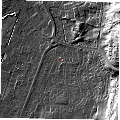 Shaded relief map of the ground around DN158DQ, computed from Environment Agency LiDAR. The ground here sits at about 7 m above sea level and falls 37 m across the surrounding 800 m. Surface water reaching this point runs off ground lying to the east, 29.0 m higher.