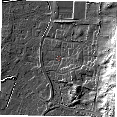 Shaded relief map of the ground around DN158EH, computed from Environment Agency LiDAR. The ground here sits at about 5 m above sea level and falls 38 m across the surrounding 800 m. Surface water reaching this point runs off ground lying to the east-south-east, 31.9 m higher.